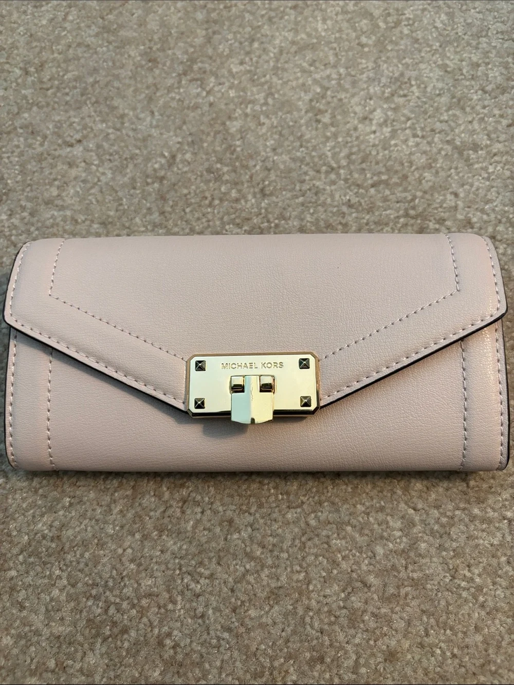 Michael Kors Pale Pink Leather Envelope Wallet with Gold Lock